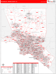 Los-Angeles-Orange Red Line<br>Wall Map